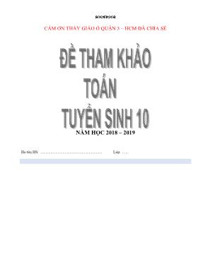 Bộ đề tham khảo Toán tuyển sinh Lớp 10 - Năm học 2018-2019